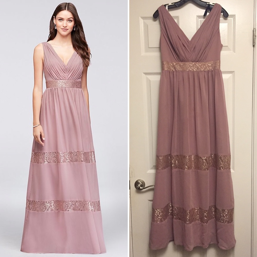 Mauve Pink Chiffon Bridesmaid Dress w/ Lace - Picture 1 of 8